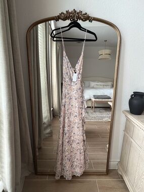 Astr Floral Satin Maxi Dress in Blush and Mauve